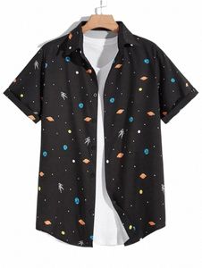 herr astraut tryckta skjortor 2023 Summer Hawaii kortärmad skjorta Men's Beach Breattable Tops Outdoor Street Men's Clothing S3CP#