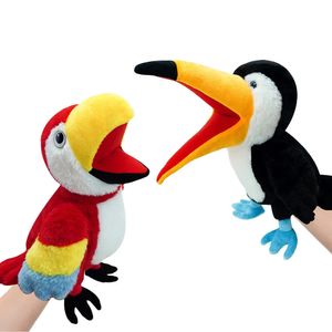 Kuş yumuşak doldurulmuş oyuncak bebek parrot baykuş kartal flamingo peacock cosal peluş bebek eğitim bebek oyuncakları kawaii el parmak kukla 240321