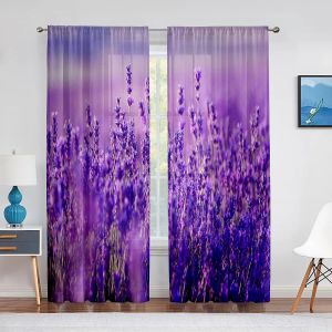 Curtains Rustic Lilac Flower Purple Lavender Floral Sheer Curtains for Living Room Bedroom Kitchen Tulle Voile Curtains Windows Drapes