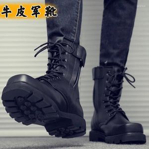 Boots Steel Head Bottom Anti-Riot Militära herrar med hög topp läderverktyg stor storlek strid