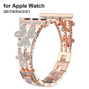 Flower Strap for Watch Band 41mm 40mm 38mm Women Luxury Bling Diamond Metal Bracelet for iWatch Series 7 6 SE 5 4 3 Bands 240313
