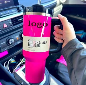 Neonrosa elektrisk rosa rosa 40oz tumbler gul orange neon grön släckare h2.0 rostfritt stål tumlar kopp med silikonhandtag lock och halm vinterrosa svart bilmugg ny