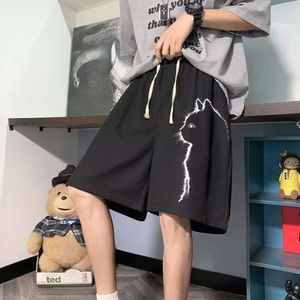 Shorts mit Katzenmuster, trendige Herren-Caprihose mit weitem Bein, dünne, atmungsaktive Sporthose für den Sommer