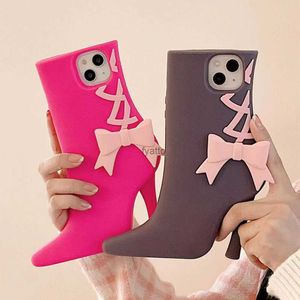 Mobiltelefonfodral Cartoon High-Heeled Shoes Bowknot Stövlar Söta 3D-fodral för iPhone 14 13 12 11 Pro Max stötsäker mjuk silikonbubbel Telefonöverslag H240326