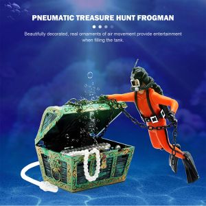 Dekorationer Treasure Chest Hunter Diver Fish Tank Action Figure Ornament Air Bubbler Movement Undersea Aquarium Landscape Decorations