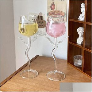 Copos de vinho Rose Cocktail Glass Cálice Flor Drinkware Conjunto de 2 Flautas de Champanhe de Cristal Elegante Red Drop Delivery Home Garden Kitche OT31X