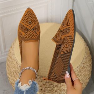 Casual Shoes Pointed Ballet 2024 Grunt kvinnors stickade bekväma platta kvinnliga loafers Princess Zapatos