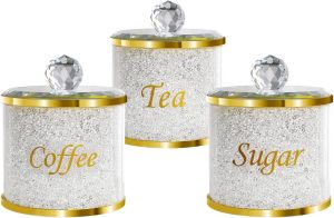 Jars Sparkle Glass Crushed Diamonds Canister for Sugar Coffee Tea Decorative Storage Jar with Lids for Kitchen Counter Dining Room