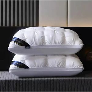 Pure Cotton 3D European White Cotton Pillow Core Rectangle Grey Bedroom Sleep El Lumbal Pillow Mid-High Pillow for Sleeping 240320