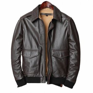 Äkta läderjackor för män Slim Fiting Aviator Jacket Short Men's Cow Leather Jacket Motorcyklist Jacket Man Korean Bomber K1V0#