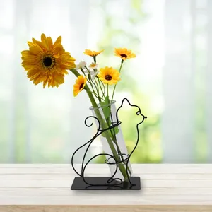 Vaser djurform järn linje bord blommor hydroponic glas med metallhållare hem rum kontor blommor hantverk dekoration