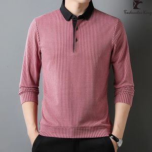 Camisas de pólo xadrez de outono de outono clássicas do outono masculino Casual de colarinho de colarinho de colarinho de colarinho comprido colar