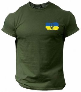 Ucrânia Trident Flag Brasão de Armas Militar Men T-Shirt Manga Curta Casual Cott O-Neck Verão Camisetas n63o #