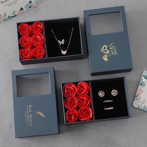 Flower Jewelry Box Six Roses Window Gift Box Ring Earrings Pendant Jewelry Box Jewelry Organizer Valentines Day Decoration 240315