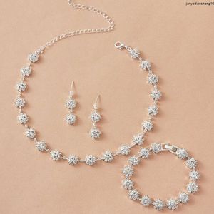Brides New Fashion Flower Diamond Necklace Earrings Bracelet Set N5662
