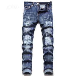 Rip Mens Jeans Slim Fit Skinny Designer Jeans Homens Motocicleta Denim Bordado Calças Luxurys Designer Mens Jeans Designer Calças para Homens com Estrelas Regulares