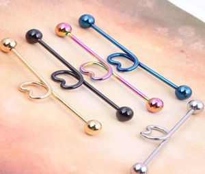 5 cores formato de coração 44mm longo barra industrial piercing espiral brinco piercing tragus bar helix ear plug stretcher1467532