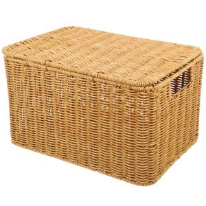 Cestas tecidas cesta de armazenamento decorativa roupas caixas armário desktop diversos recebendo quarto organizador pp rattan grande tampa caixa de armazenamento