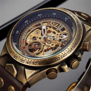 Männer Uhr Skeleton Automatische Mechanische Männliche Uhr Top Marke Luxus Retro Bronze Sport Militär Armbanduhr Relogio Masculino J1907211a