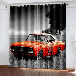 Curtains Trendy City Sports Car Scenery 3D Printing Semi Sunshade Curtain Suit Polyester Fabric Washable Bedroom Hook Accessories