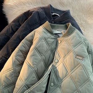 Winter Mens Jacket Stand Collar Thicken Button Windproof Baseball Jackets Casual Solid Warm Couples High Street Padded Clothes 240309