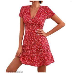 Abiti casual occasioni donne estate sexy a v-collo corto abiti da stampa floreale abbronzatura vestidos cortos