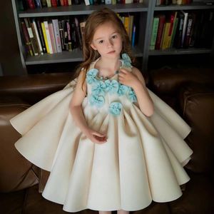 Girl Dresses Jill Wish Luxury Arabic Beige Dress Handmade Flowers Dubai Baby Kids Princess Birthday Wedding Party Ball Gown 2024 J370