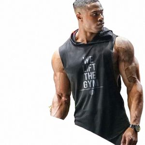 Brand Gym Odzież męska kulturystyka z kapturem zbiornikowy top z kamizelki kamizelki kamizelki bluzy fitn trening sportowy TEE TES L3HO#