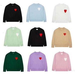 Mens Paris Projektant mody Amas Knitted Sweter Haftowe czerwone serce Solidny kolor Big Love Okrągła szyja Krótki rękaw T-shirt dla mężczyzn Women1