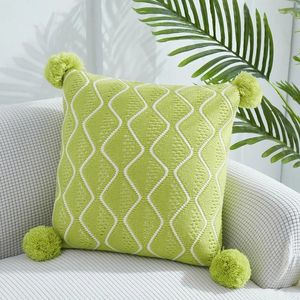 Pillow Green Cover Soft Knitted Tassels Elegant Geometric Diamond Zigzag Home Decoration Case Living Room Bedroom