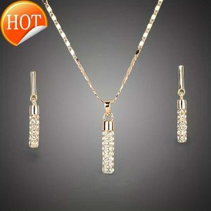 Shiny and Fashionable Womens Rhinestone Full Diamond Cylindrical Necklace Earring Set Headpiece