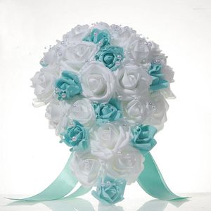 Bröllopsblommor Vattenfall Drop-Shaped Bridal Bouquet Pearl Rose Two-Color PE Flower Gift Bride