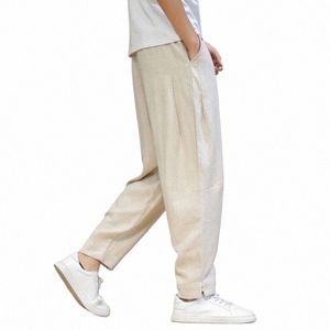 men's Spring Summer Cott Linen Pants Fi Casual Sweatpants Men Straight Tube Loose Wide Leg Drape Cropped Sports Trousers P94u#