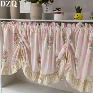 Gardiner vågrosa broderade blommor fönster valans vardagsrum elegant spets gardin valance spetsband korta gardiner kök #a377