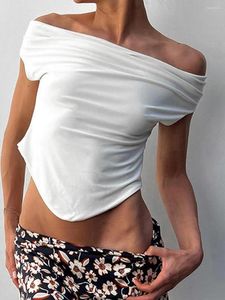 Женские футболки Женская футболка Элегантные топы с открытыми плечами Однотонная облегающая летняя клубная одежда с открытой спиной