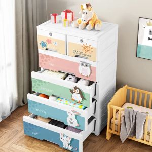 Cassetti Cassetto organizzatore per cartoni animati Organizer per armadietto in plastica con ruote Armadietto per giocattoli addensato Cassetti portaoggetti per bambini multistrato