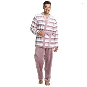 Mäns sömnkläder tjocka flanell pyjamas vinter loungewear kostym