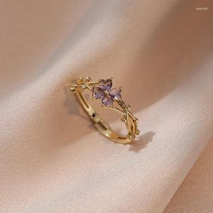 Cluster-Ringe, modisch, französisch-violett, offener verstellbarer Ring, Mikro-Intarsien aus Edelstahl, leichter Luxus, einfache Hochzeit