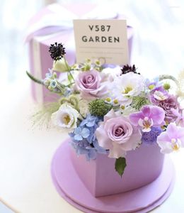 Hediye Sargısı Sevgililer Günü Doğum Günü Çiçekleri Kutu Kalp Şeklinde Yüksek Derece El Düğün Çiçekçi Gül Yuvarlak Paketleme Şerit