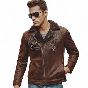 giacca di pelle genuina da uomo giacche di pelle di maiale vera pelle con pelliccia sintetica shearling bomber da moto cappotto da aviatore uomini s4nz #