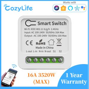 Control 16A Mini Smart Relay WiFi Switch, DIY Smart Light Switch Module, Works with Apple Homekit Siri,Alexa & Google Home,Timer Control
