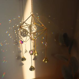 Dekorationer Crystal Windchimes Star Moon Pendant Hexagon prismor Sun Light Catcher Garden Window Wedding Hanging Drop Home Decor Wind Chime