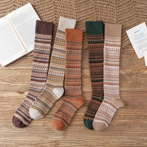 Women Socks High Quality Women's Middle And Tube Calf Knee Long Retro Harajuku Mori Striped Cotton Sock For Lady 3 Pairs