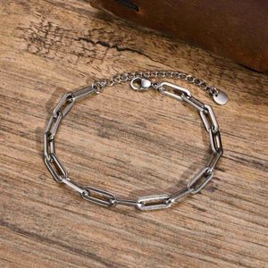 Cadeia mínima de 5 mm de papel retangular de largura clipe de cadeia mensal pulseira de anel de aço inoxidável a aço inoxidável anel de anel de anel de anel de anel de aço de aço 240325