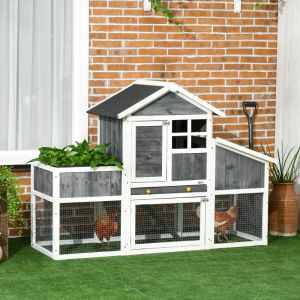 Accessories Gray 63.5" Chicken Coop,Wooden Hen House,Quail hutch with Nesting Box,Slideout Tray,Asphalt Roof,Planting Lattice For backyard