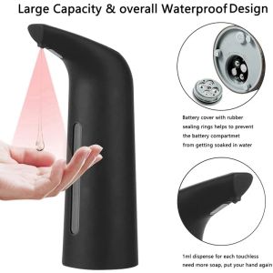 Dispensers New Fashion Black Automatic Soap Dispenser Touchless, Auto Liquid Soap Dispenser för Kitchen Badrum 400 ml