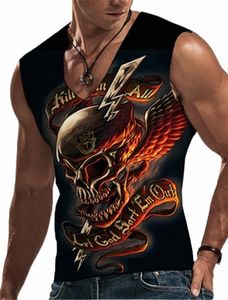 vintage Men's 3D Printed Sleevel Sports Vest Vacati Hell Skull Fitn T-Shirt Crew Neck Shirt Four Seass Clothing S-5Xl M19i#