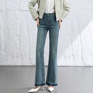 Xin Ge Blue Micro La Jeans Womens Spring High midja Elastisk stor storlek Slim och Fat Mm Pear Shaped Horse Hoof Pants