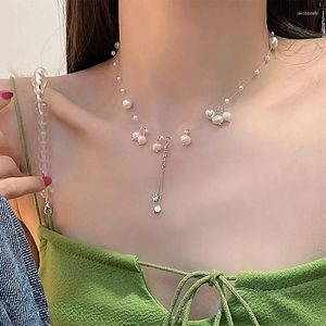 Hänge halsband koreanska eleganta pärlpärlor halsband för kvinnor dam mode rhinestone skal hjärta pendent clavicle choker smycken