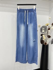 2024 Blue Free Frakt Straight Loose Sashes Hole Denim Women's Jeans Designer Women's Denim Pants 3255